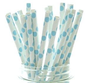 light blue polka dot straws (25 pack) - paper baby shower straws for candy buffets, dessert table decor or wedding favors