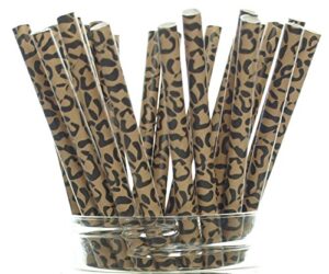 cheetah print straws (25 pack) - cheetah paw pattern drinking straws, cheetah party supplies, big cat animal spot fabric paper straws