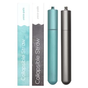 2pack eco-pals | straws drinking reusable folding straw | stainless steel straw | dishwasher safe (charcoal + seafoam)