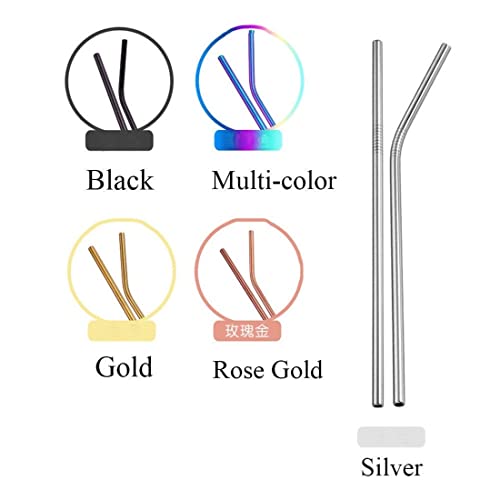 InfantLY Bright 3Pcs Multicolor Stainless Steel Metal Drinking Straw Reusable Straws + 1 Cleaner Brush Kit