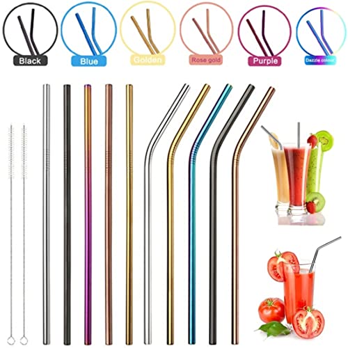 InfantLY Bright 3Pcs Multicolor Stainless Steel Metal Drinking Straw Reusable Straws + 1 Cleaner Brush Kit