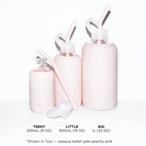 bkr Little Tutu Sip Kit Bundle - 16 oz/500ml Smooth Glass Water Bottle with Removable Silicone Sleeve and Carrying Loop + Set of 3 Soft Silicone Angled Straws + Straw Cap - Ballet Pale Peachy Pink