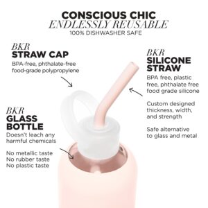 bkr Little Tutu Sip Kit Bundle - 16 oz/500ml Smooth Glass Water Bottle with Removable Silicone Sleeve and Carrying Loop + Set of 3 Soft Silicone Angled Straws + Straw Cap - Ballet Pale Peachy Pink