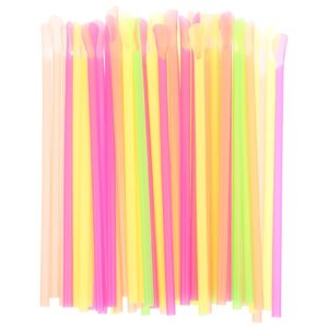 sherchpry 150pcs disposable spoon straws, snow cone spoon straws, plastic straws for slushy cup for milkshakes shaved ice ( mixed color )