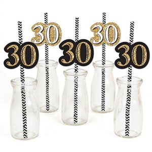 adult 30th birthday - gold - paper straw decor - birthday party striped decorative straws - set of 24
