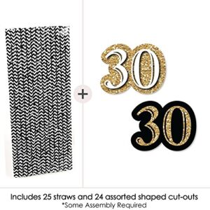 Adult 30th Birthday - Gold - Paper Straw Decor - Birthday Party Striped Decorative Straws - Set of 24