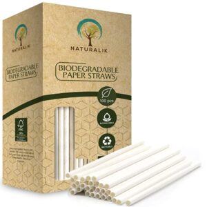 naturalik 100-pack extra durable white paper straws biodegradable- premium eco-friendly paper straws bulk- drinking straws for juices, restaurants and party supplies, 7.7" (white, 100ct)