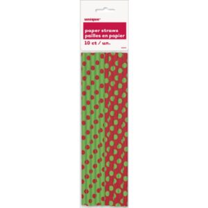 red & green polka dot christmas paper straws, 10ct