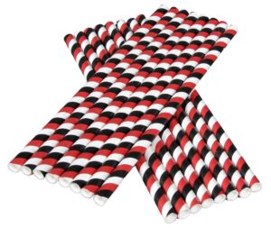havercamp 12 count red, black and white drinking straws team colors party collection