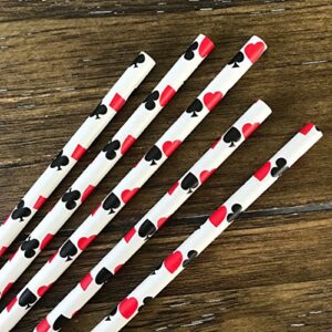 Casino Card Night Theme Paper Straws - Ace, Spade, Heart, Diamond Card Design - Black Red White - Pack of 100 - Outside the Box Papers Brand