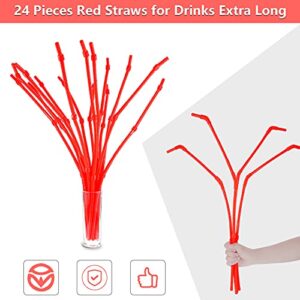 24 Pieces Flexible Drinking Straws Extra Long Plastic Straws for Camping Limited Mobility Situations Dishwasher, Red (28 Inches)