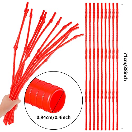 24 Pieces Flexible Drinking Straws Extra Long Plastic Straws for Camping Limited Mobility Situations Dishwasher, Red (28 Inches)