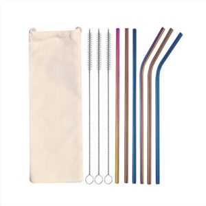 stainless steel color straws, food grade metal straws, color straws, cold and hot drinking food grade straws, 1 portable bag, 3 direct straws, 3 curved straws and 3 cleaning brushes (colour)