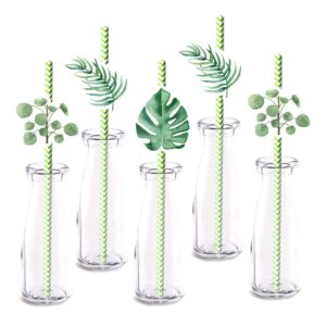 greenery party straw decor, 24-pack baby shower birthday bridal shower or wedding party decorations, paper decorative straws