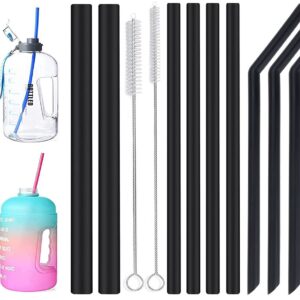 ALINK 15 inch Extra Long Silicone Straws + 2 Black Silicone Boba Straws 8 Smoothie Straws