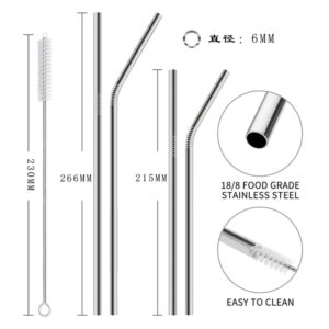 Reusable Metal Straw Pack of 16 Sets With 2 Tube Brash And Travel Package Stainless Steel Straws Drinking for 20 24 30 oz Tumbler