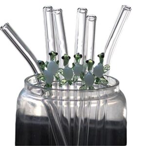 5pcs Glass Straws with Cute Turtle Bent Drinking Straws Stirring Sticks Reusable Glass Straws for Drinks Coffee Juice