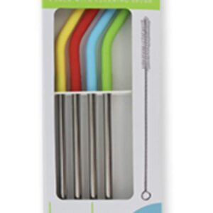 Krumbs Kitchen 4 Pack Reusable Stainless Steel Straws with Silicone Tips W/Cleaning Brush