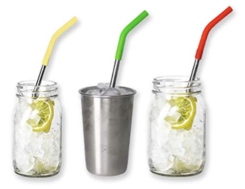 Krumbs Kitchen 4 Pack Reusable Stainless Steel Straws with Silicone Tips W/Cleaning Brush