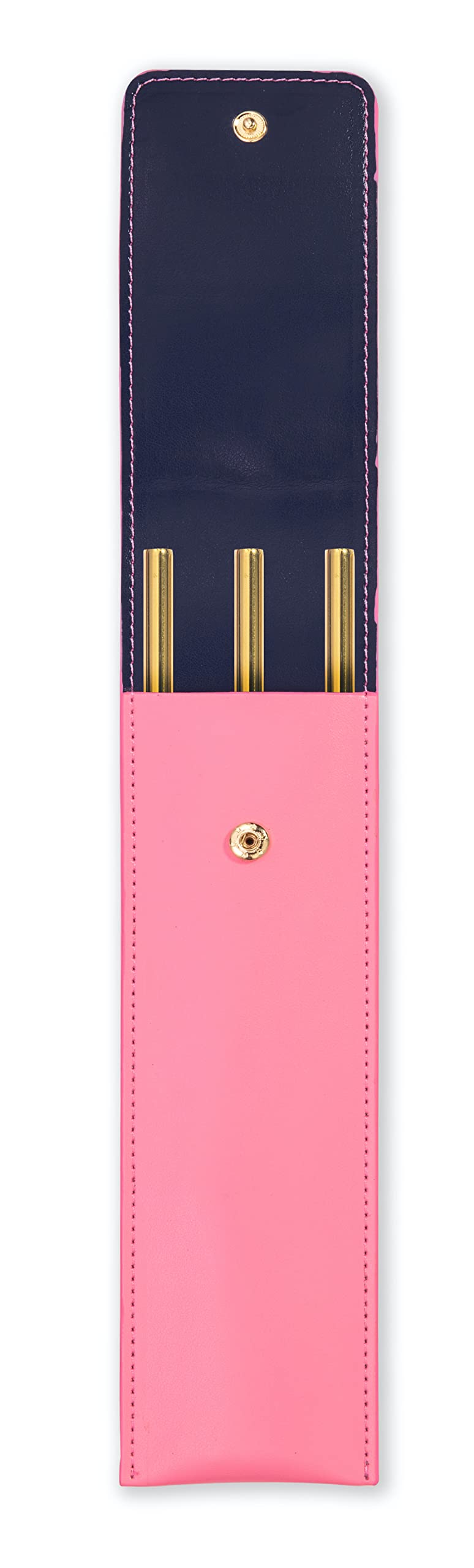 Kate Spade New York Reusable Straws with Case, Metal Straw Set of 3 with Cleaner Brush, Pink Colorblock