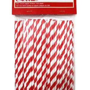 TableCraft 10109 Coca-Cola Red & White Striped Straws (Unwrapped), Pack of 100