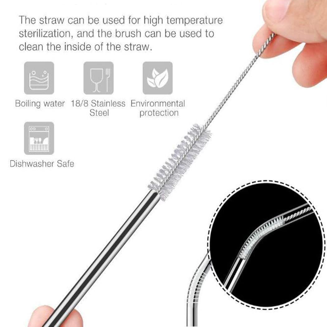 Hoshen 7-Piece Purple Stainless Steel Straw Spoon Set, 8.5 Inch Reusable Straw, With Carrying Case (3 Straws/2 Straws Spoon/2 Brushes)