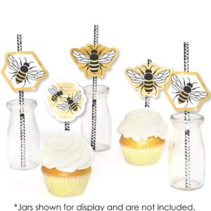 Big Dot of Happiness Little Bumblebee - Paper Straw Decor - Bee Baby Shower or Birthday Party Striped Decorative Straws - Set of 24