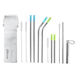 ezprogear metal stainless steel wide straws with silicone tips collapsible straw and 8mm reusable drinking straw (1 collapsible + 2 long + 2 long bent + 2 short)
