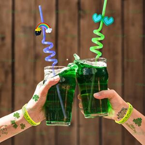 24pcs St. Patrick’s Day Party Favors, Reusable Shamrock Rainbow Hat moustache Ireland Flag Drinking Straws for Lucky Irish Party Saint Paddys Day Party Supplies