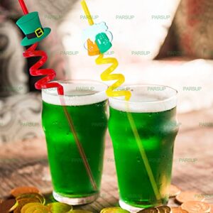 24pcs St. Patrick’s Day Party Favors, Reusable Shamrock Rainbow Hat moustache Ireland Flag Drinking Straws for Lucky Irish Party Saint Paddys Day Party Supplies