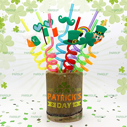 24pcs St. Patrick’s Day Party Favors, Reusable Shamrock Rainbow Hat moustache Ireland Flag Drinking Straws for Lucky Irish Party Saint Paddys Day Party Supplies