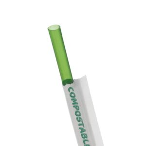 Eco-Products Compostable Disposable PLA Plastic Drinking Straws, Individually Wrapped, 7.75", 5mm, Green, Case of 9600