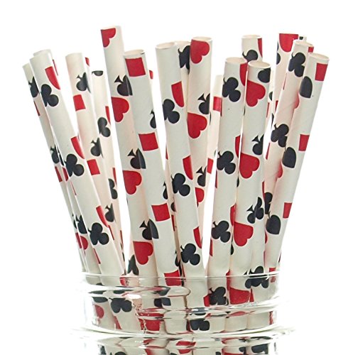 Magic Party Straws, Playing Cards Design (25 Pack) - Magician Birthday Party Supplies, Magic Trick Cake Pop Sticks, Abracadabra Magic Theme Party Favors