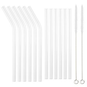manzoo glass straw reusable straws glass straws clear straws,including 6pc straight straws, 6pc bent straws plus 2pc cleaning brush