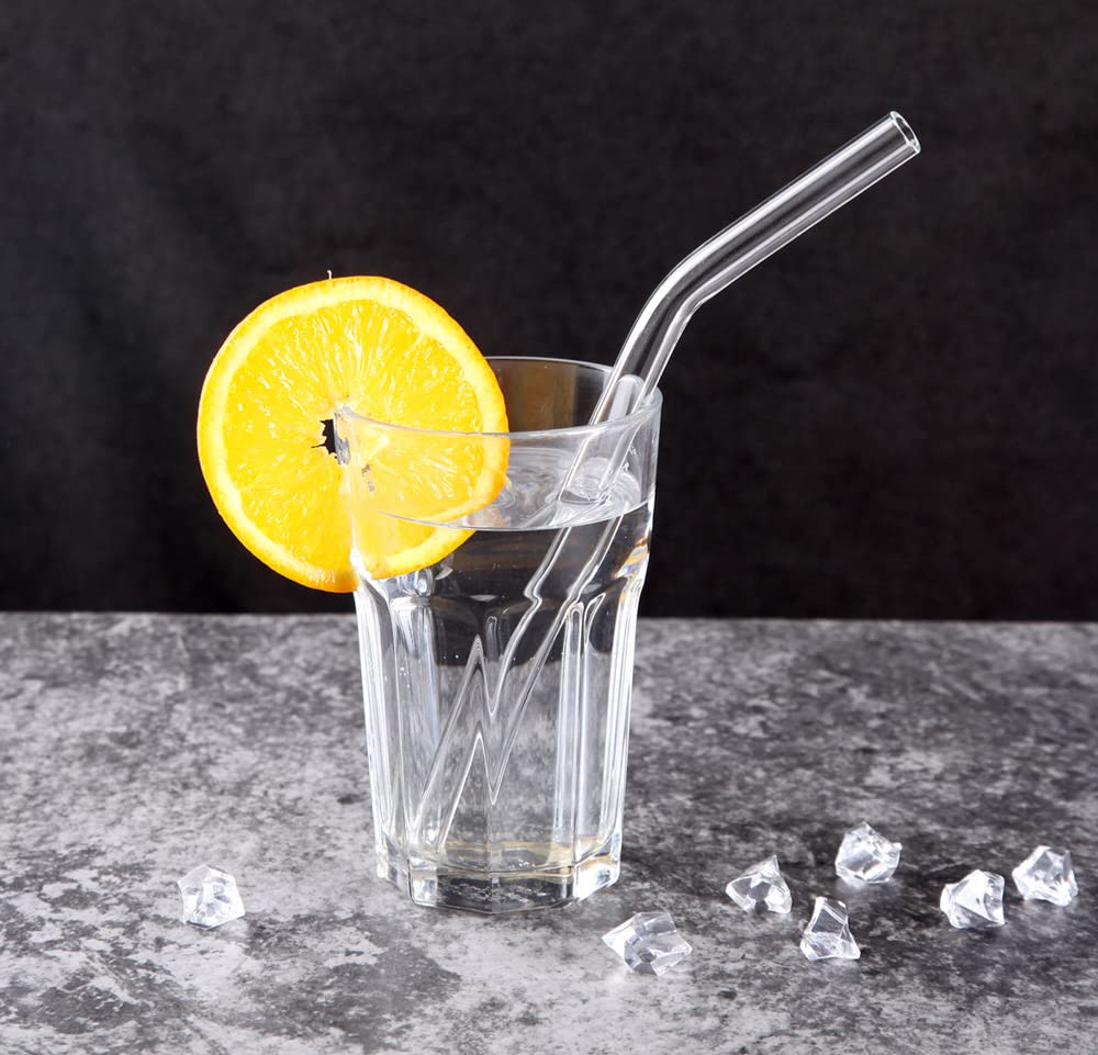 MANZOO Glass Straw Reusable Straws Glass Straws Clear Straws,Including 6PC Straight Straws, 6PC Bent Straws Plus 2PC Cleaning Brush