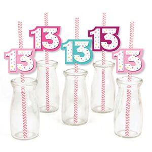 big dot of happiness girl 13th birthday - paper straw decor - official teenager birthday party striped decorative straws - set of 24