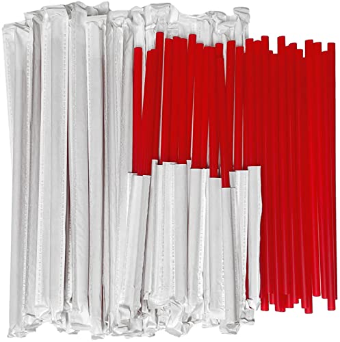 Disposable Giant Drinking Straws - Individually Wrapped (Red, 350)