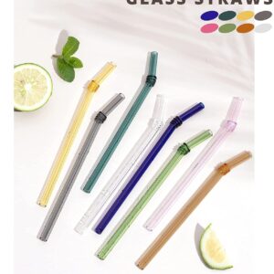 8 Pack EMPO Glass Straws Colored - 8" x 8mm Perfect Reusable Straw - Smoothies, Tea, Juice, Water, Essential Oils Gift with 2 Cleaning Brush MultiColor