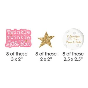 Big Dot of Happiness Pink Twinkle Twinkle Little Star Paper Straw Decor - Baby Shower or Birthday Party Striped Decorative Straws - Set of 24