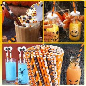 HAKSEN 220PCS Halloween Paper Straws, Paper Drinking Straws Bulk Halloween Paper Straws for Decorating Party Favors Halloween Supplies Cupcake