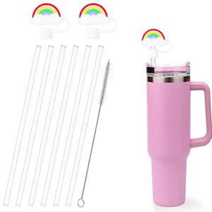 6 pack replacement straws compatible stanley 30oz 40oz tumbler, plastic clear reusable straws with cleaning brush/straw tips cover for stanley adventure travel tumbler stanley cup accessories (clear)