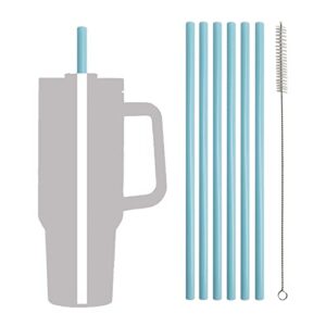 replacement straws for 40oz travel tumbler,6 pack reusable silicone straws with cleaning brush compatible with water jug(blue)
