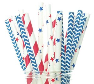 patriotic usa stars & stripes red, white & blue straws (pack of 50) - 4th of july party supplies, military homecoming/farewell party decorations