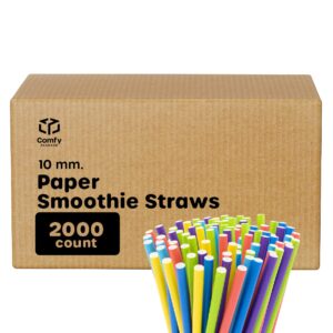 comfy package [case of 2,000] paper jumbo smoothie straws,100% biodegradable - assorted colors