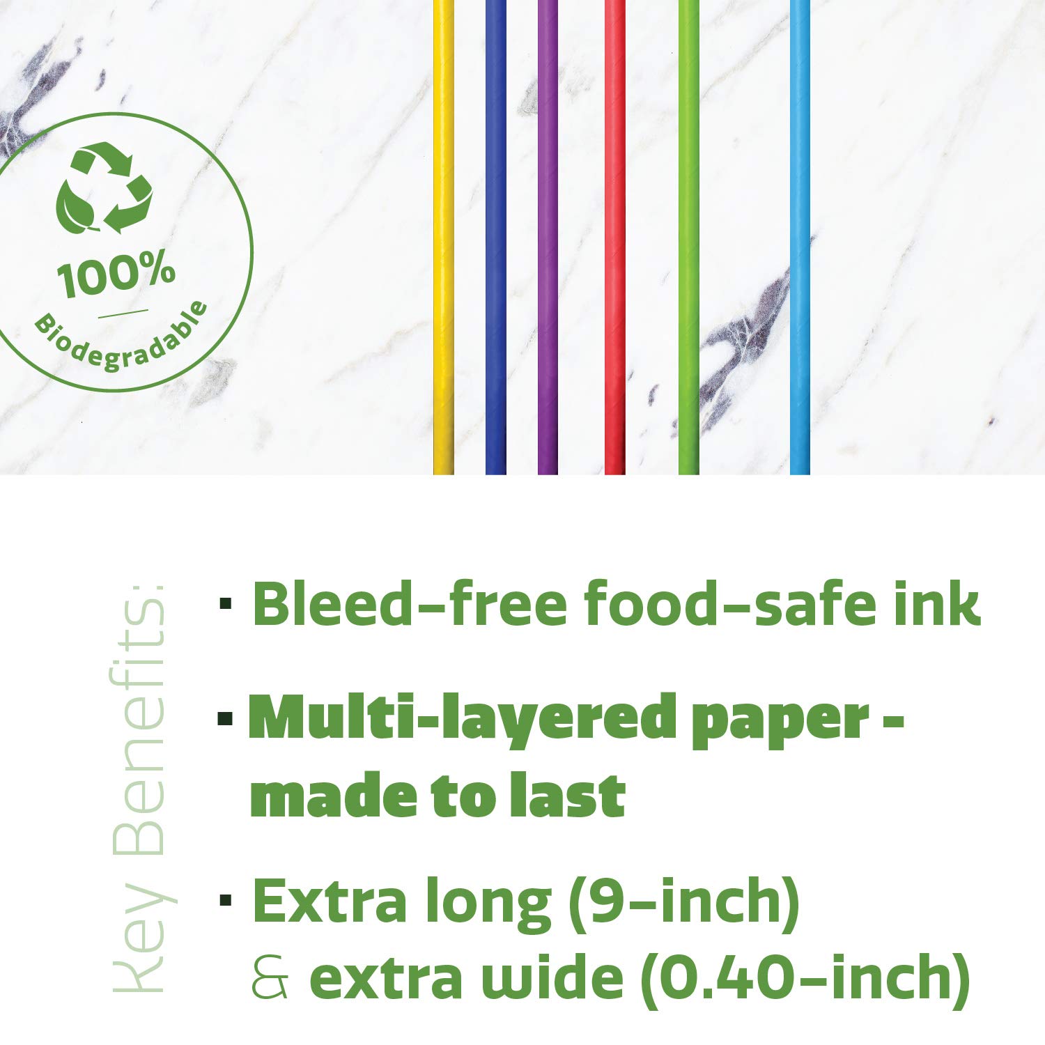 Comfy Package [Case of 2,000] Paper Jumbo Smoothie Straws,100% Biodegradable - Assorted Colors