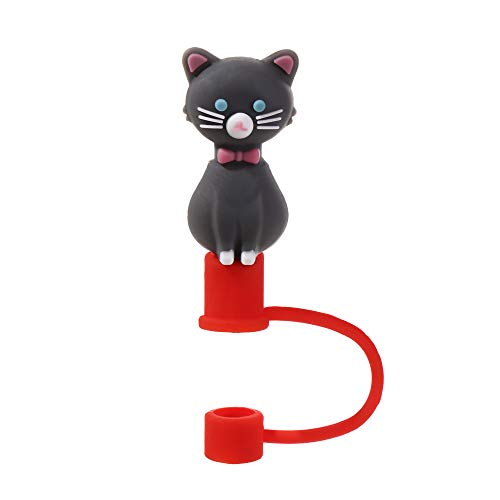 Beyonday Cute Animals Silicone Straw Plug, Reusable Cartoon Plugs Cover, Drinking Dust Cap, Splash Proof Straw Tips, Cup Straw Accessories (Grey Cat)