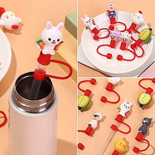 Beyonday Cute Animals Silicone Straw Plug, Reusable Cartoon Plugs Cover, Drinking Dust Cap, Splash Proof Straw Tips, Cup Straw Accessories (Grey Cat)