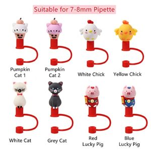 Beyonday Cute Animals Silicone Straw Plug, Reusable Cartoon Plugs Cover, Drinking Dust Cap, Splash Proof Straw Tips, Cup Straw Accessories (Grey Cat)