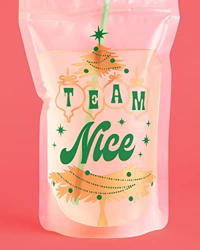 xo, Fetti Red + Green Christmas Drink Pouches + Xmas Tree Straws - 20 count | Team Naughty + Team Nice, Christmas Drinkware