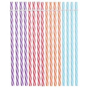 lily's home reusable and washable straight plastic stripey drinking straws, safe and bpa-free, use for smoothies, milkshakes, lemonade, iced coffee, or mason jar drinks, bright colors (pack of 16)